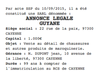 annonce legale guyane